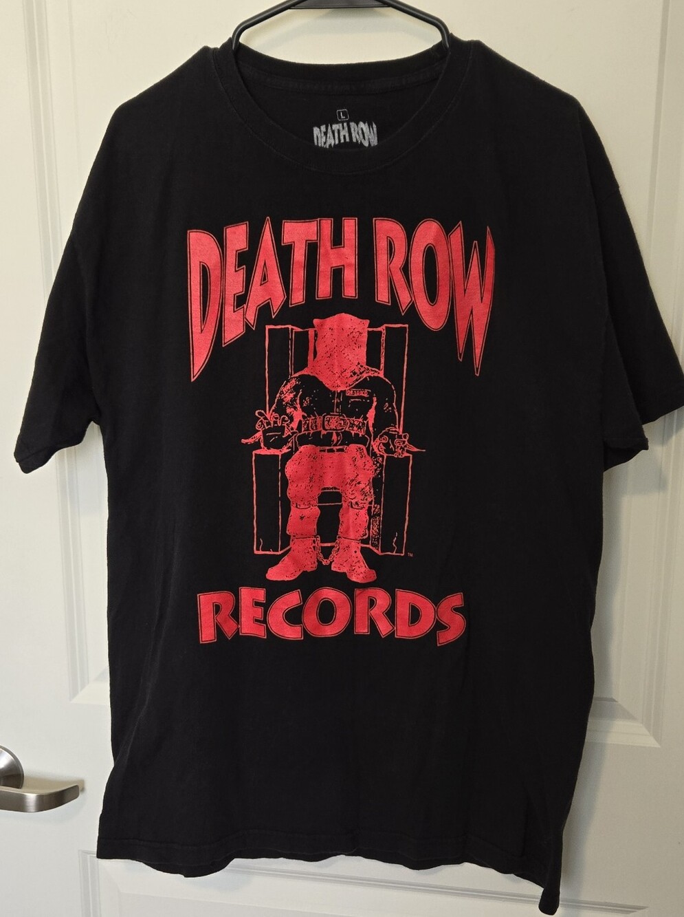 DEATH ROW RECORDS LG. Black Short Sleeve Graphic Tee Great Cond Electric Chair